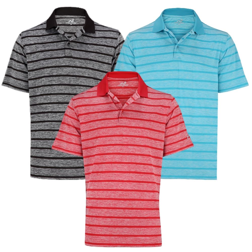 Woodworm Golf Clothes Heather Stripe Mens Polo Shirts 3 Pack