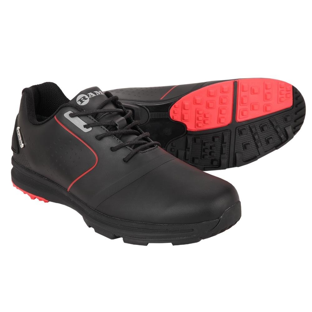 Ram Golf Player Waterproof Mens Golf Shoes - Black / Red