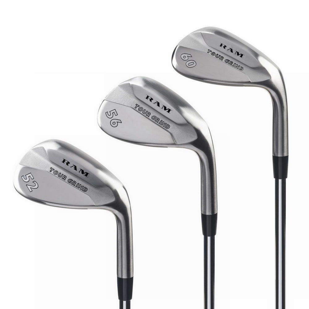 Ram Golf Tour Grind Milled Face Golf Wedge Set, Chrome, Mens Left Hand