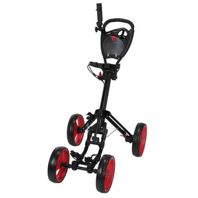 Caddymatic Golf Quad 4-Wheel Folding Golf Pull Push Trolley Black/Red