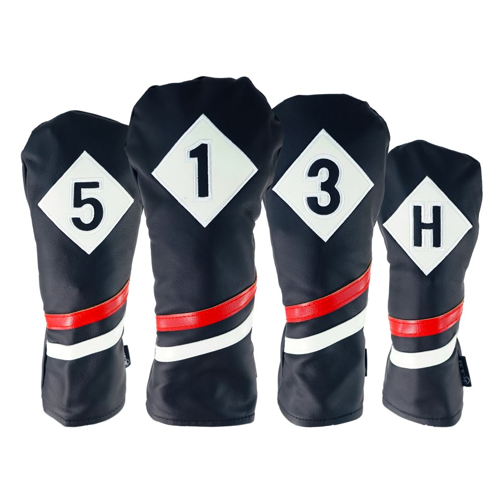 Ram Golf Vintage PU Leather Headcovers Set, Black, Driver, Woods, Hybrid 1,3,5,x