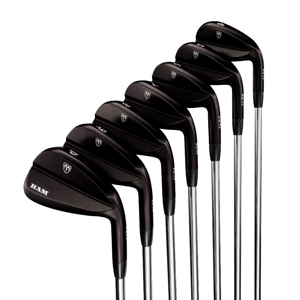 Ram Golf FX77 Stainless Steel Players Distance Black Iron Set, Graphite, Mens Left Hand