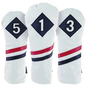 Ram Golf Vintage PU Leather Headcovers Set, White, Driver, Fairway Woods (1,3,5)