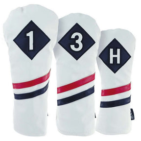 Ram Golf Vintage PU Leather Headcovers Set, White, Driver, Wood, Hybrid (1,3,x)
